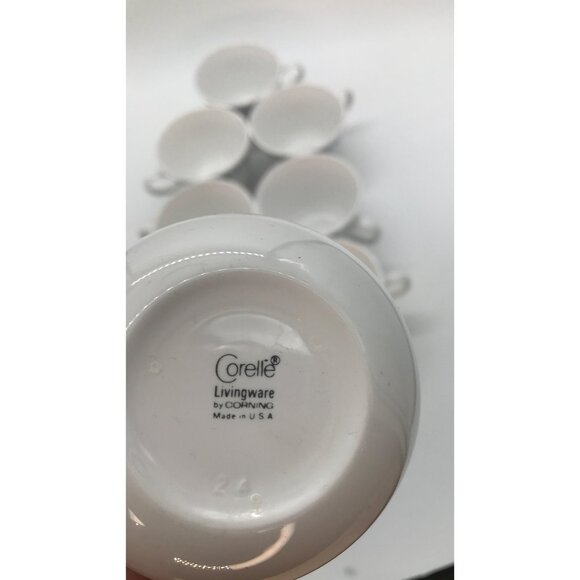 Set of 7 Vintage Corelle White w/Blue Snowflakes Ceramic Coffee Cups 6 oz. - Picture 4 of 4